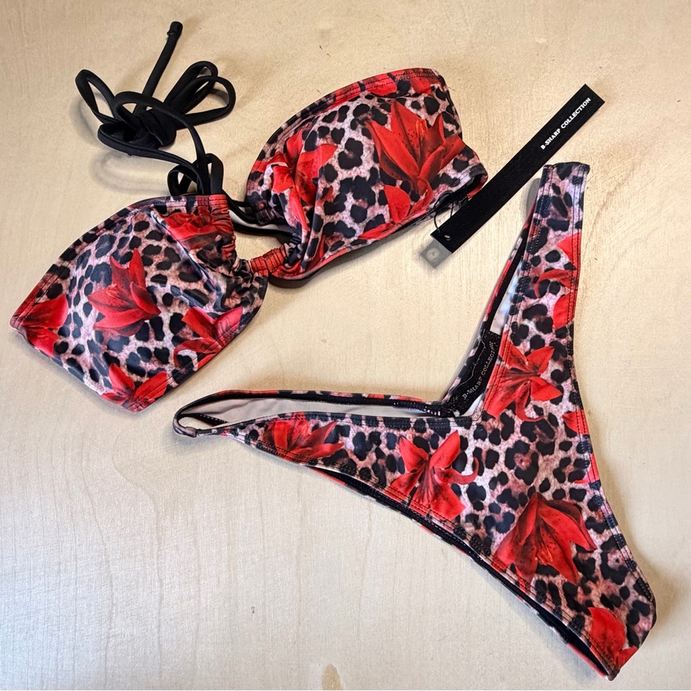 Floral Red & Leopard Print Bikini Set ♥️🐆